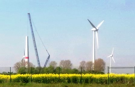 Windturbine im Bau plus Rapsfeld am Bf. Großkorbetha, S-Anh - Foto © Gerhard Hofmann, Agentur Zukunft 20160502